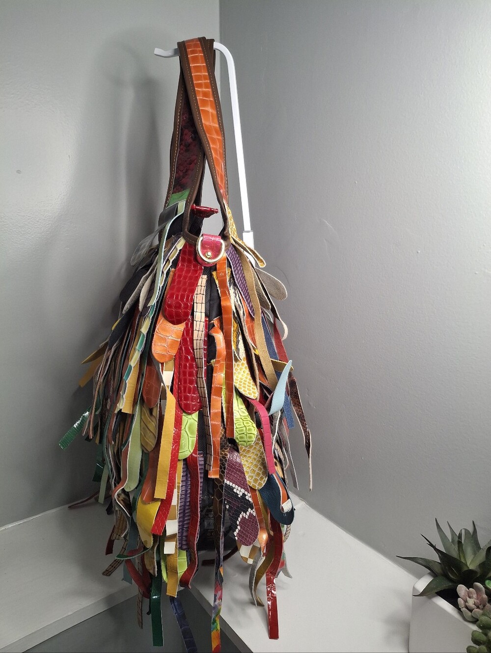 Multicolor Fringe Genuine Leather Hobo Bag Patchwork Boho Shoulder Purse NWT - Picture 2 of 7